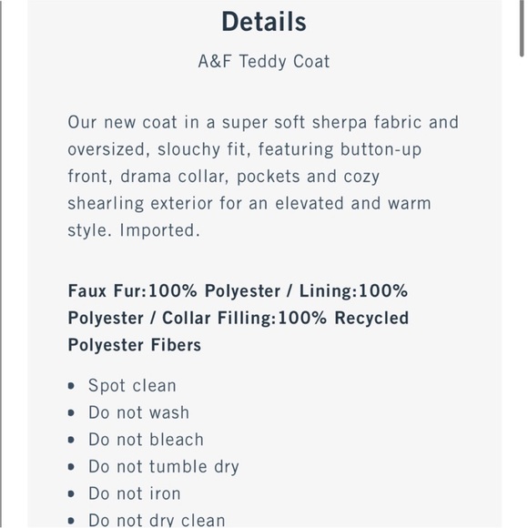 A&F Teddy Coat - Picture 3 of 6